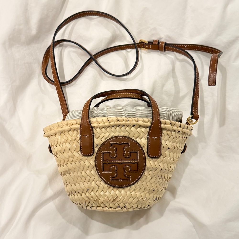 Tory Burch Straw Hand Woven Mini Basket Crossbody